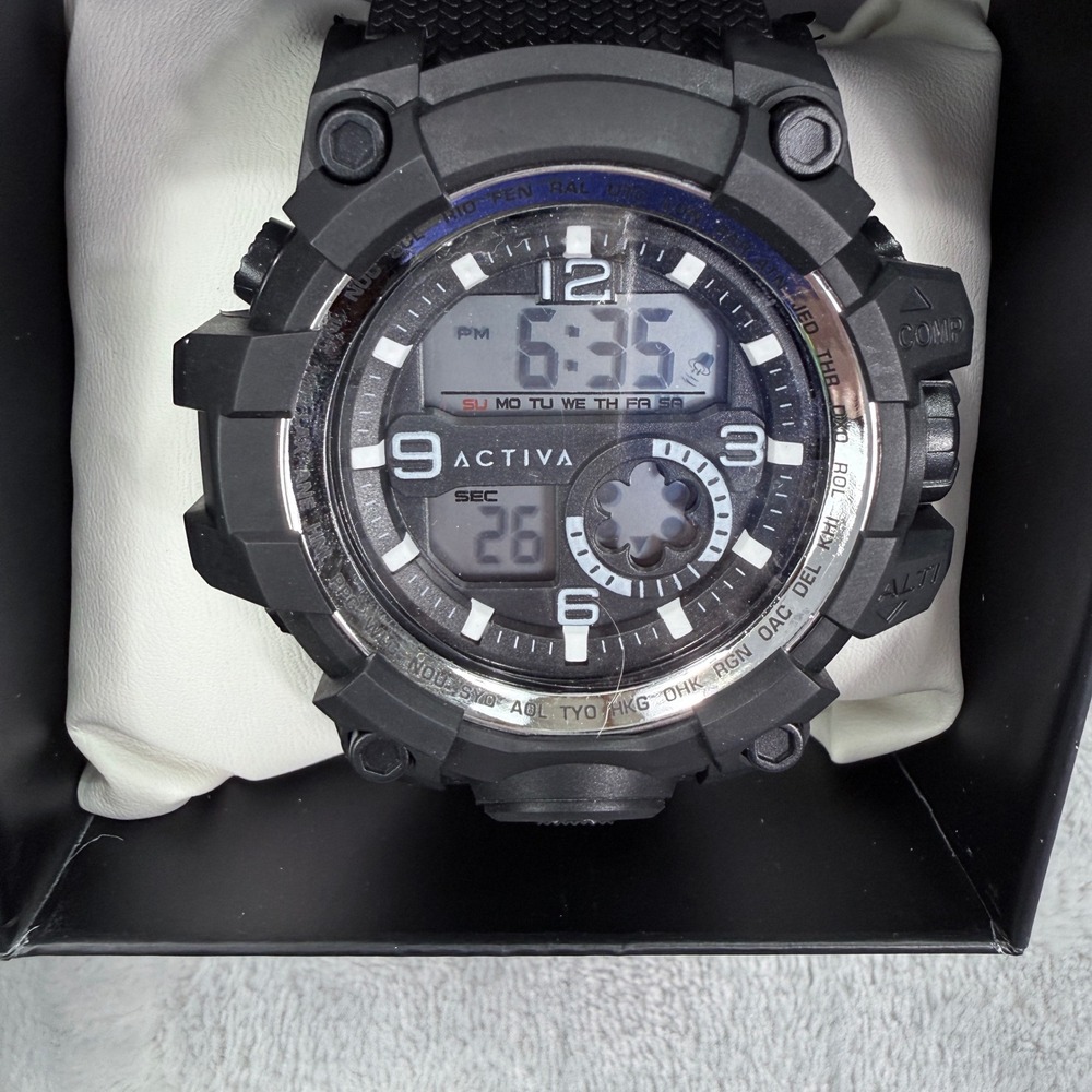 Activa Mens Shock Resistant Multi-Function Sport Watch Black White Splatter